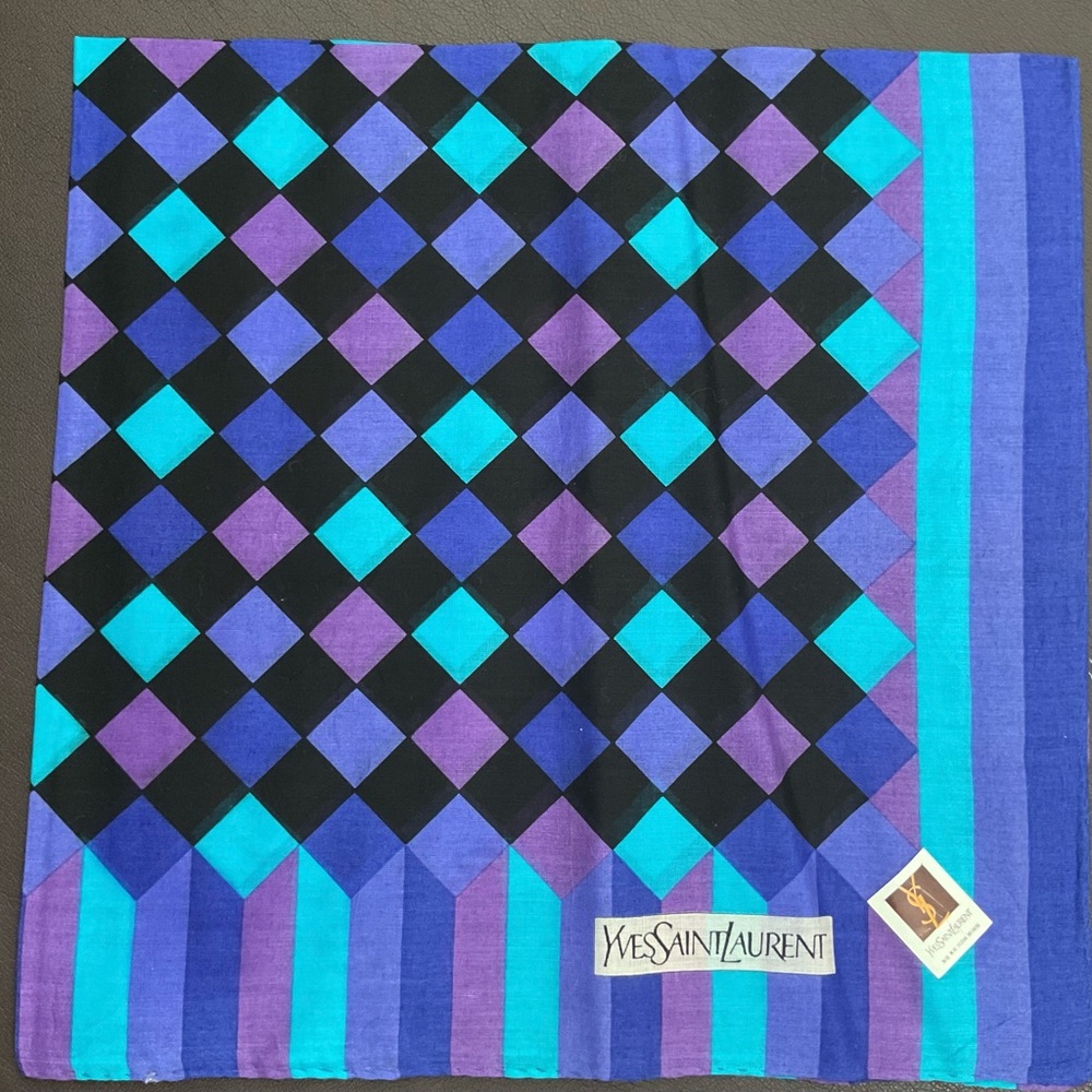 Yves Saint Laurent Blue and Purple Checkered Scarf